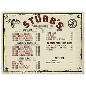 Stubb's Menu Board